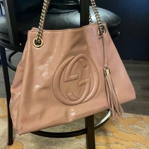 Pink/Tan colored REAL Gucci Tote handbag medium sized with gold chain
